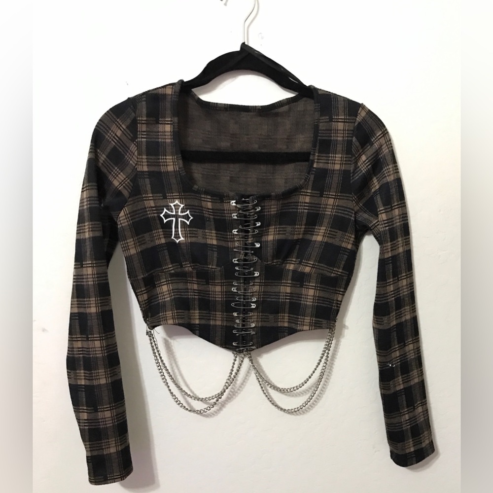 FtF Plaid Drop Chain Crop Top